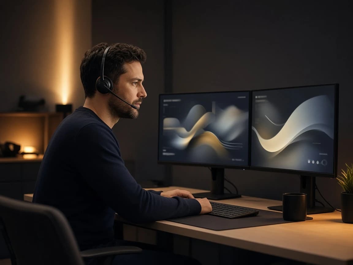 Support agent at workstation
